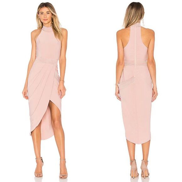 NWT Zhivago Satin Panel Tulip Hem Sleeveless Halter Miracle Midi Dress Pink Sz 6 - Picture 1 of 8